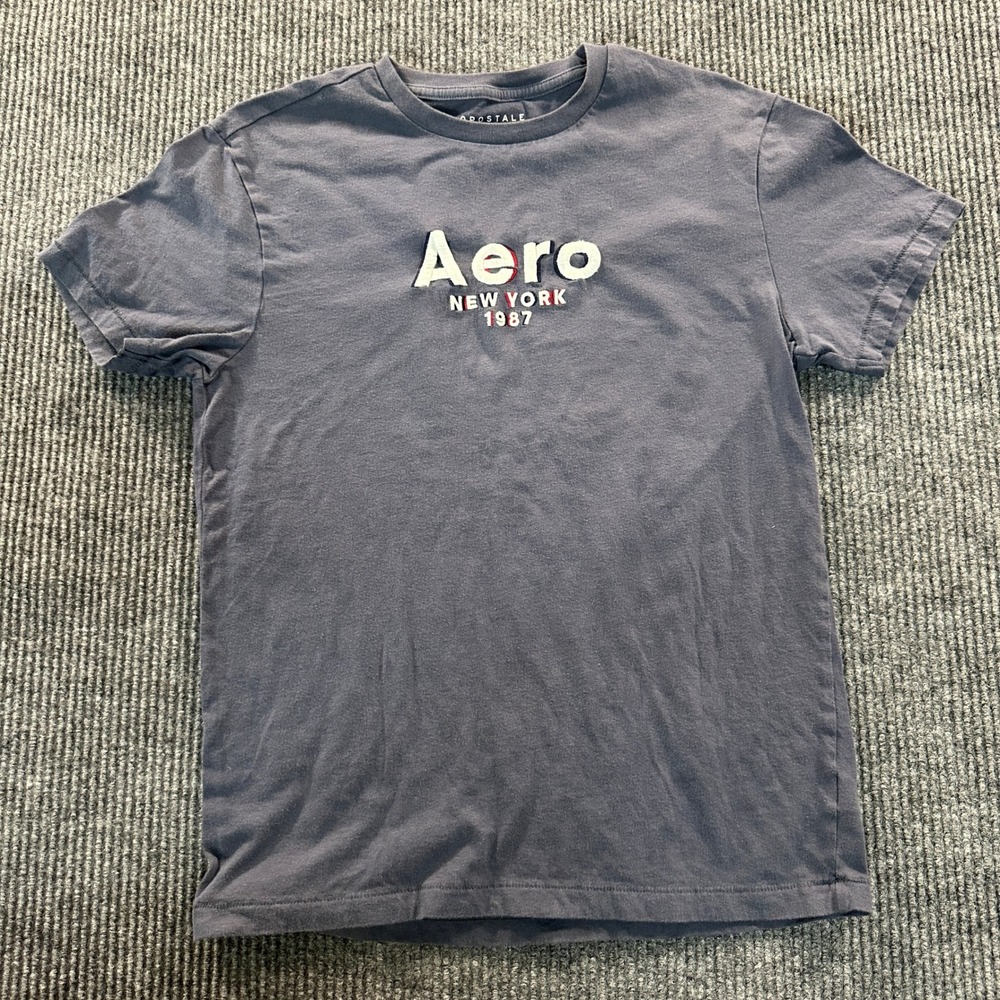 Aeropostale Men Gray Short Sleeve Graphic T-Shirt S Embroidered Aero NY 1987 Tee